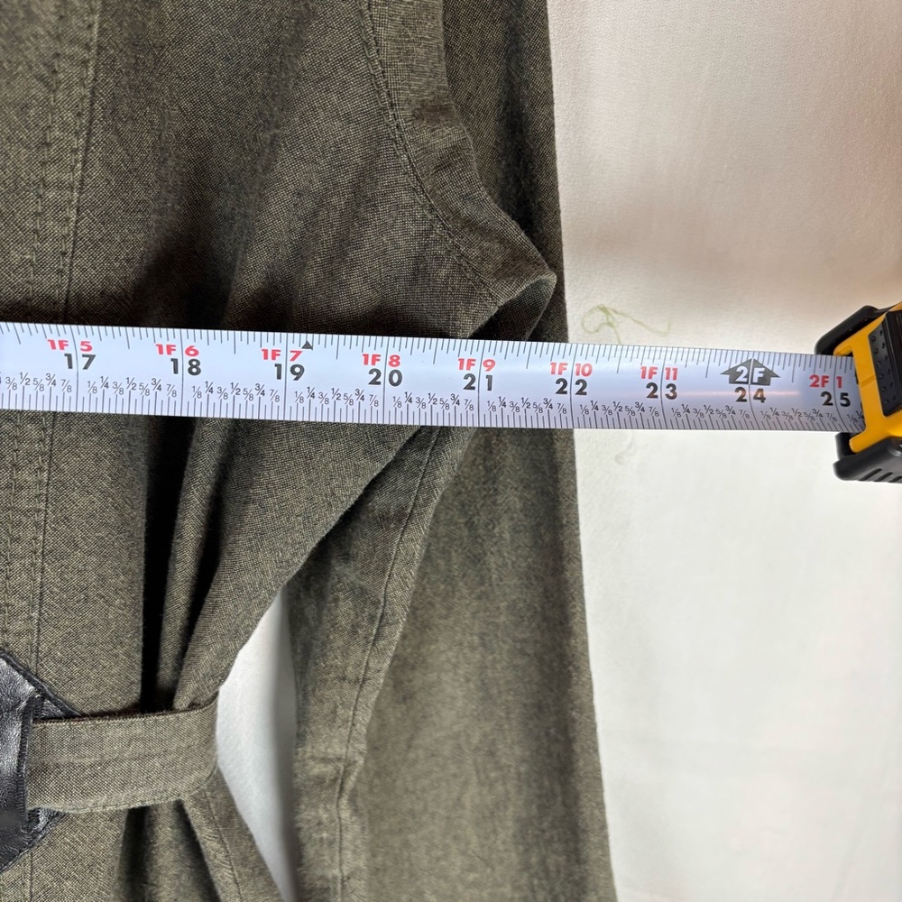 DKNY Olive Linen Trench Jacket w\ Belted Waist 4 Pockets 3/4 Sleeve Roll | Small - Picture 16 of 16
